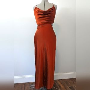 Satin Terra Cotta Cutout Midi Dress